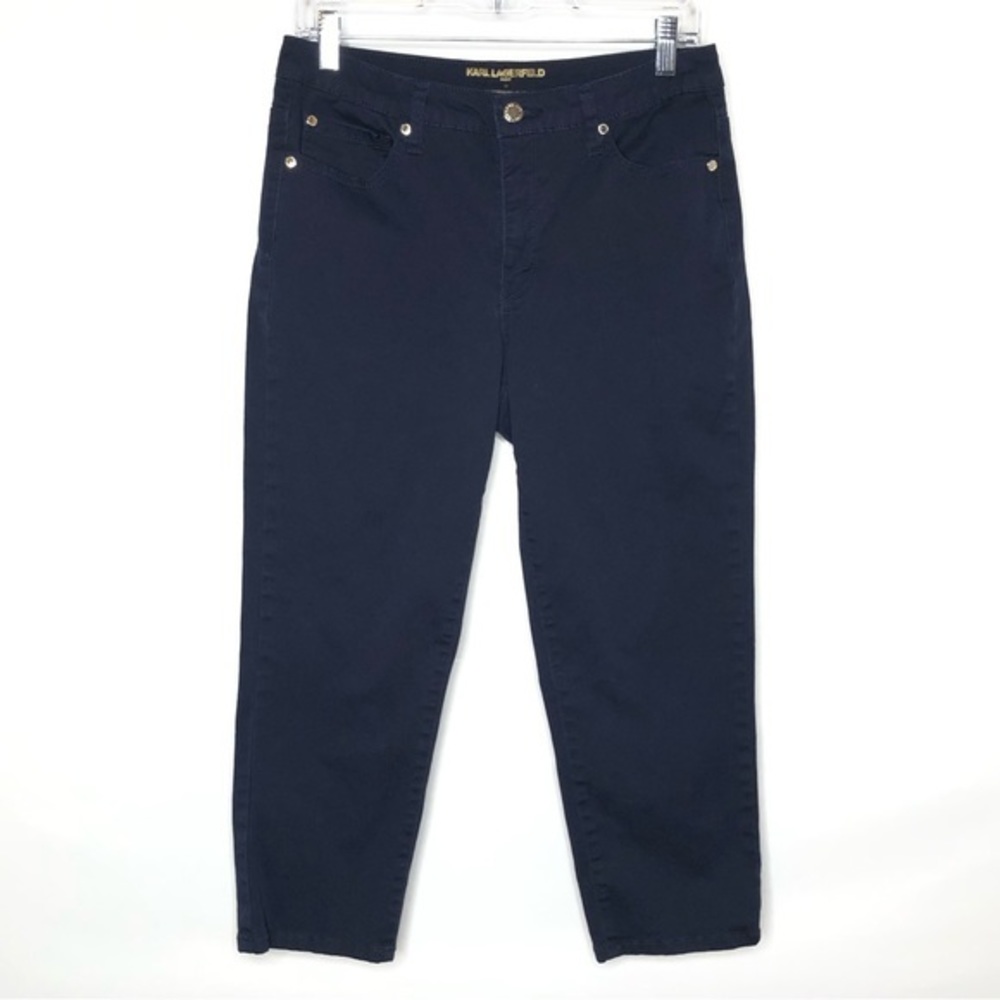 Karl Lagerfeld Navy Blue Cropped Chino Pants Size 10 5-pocket Slight Stretch